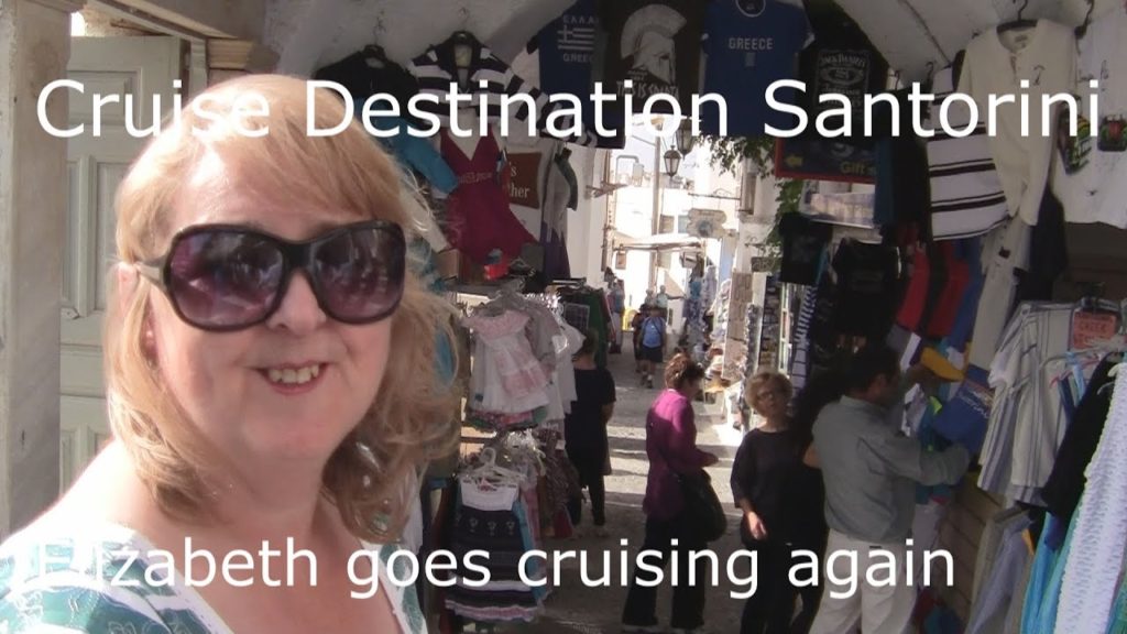 Santorini, the Lost City of Atlantis. Elizabeth cruises in on Ruby Princess